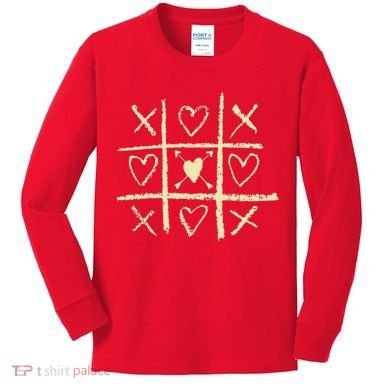 Valentine's Day Tic Tac Toe Love Hearts Kids Long Sleeve Shirt