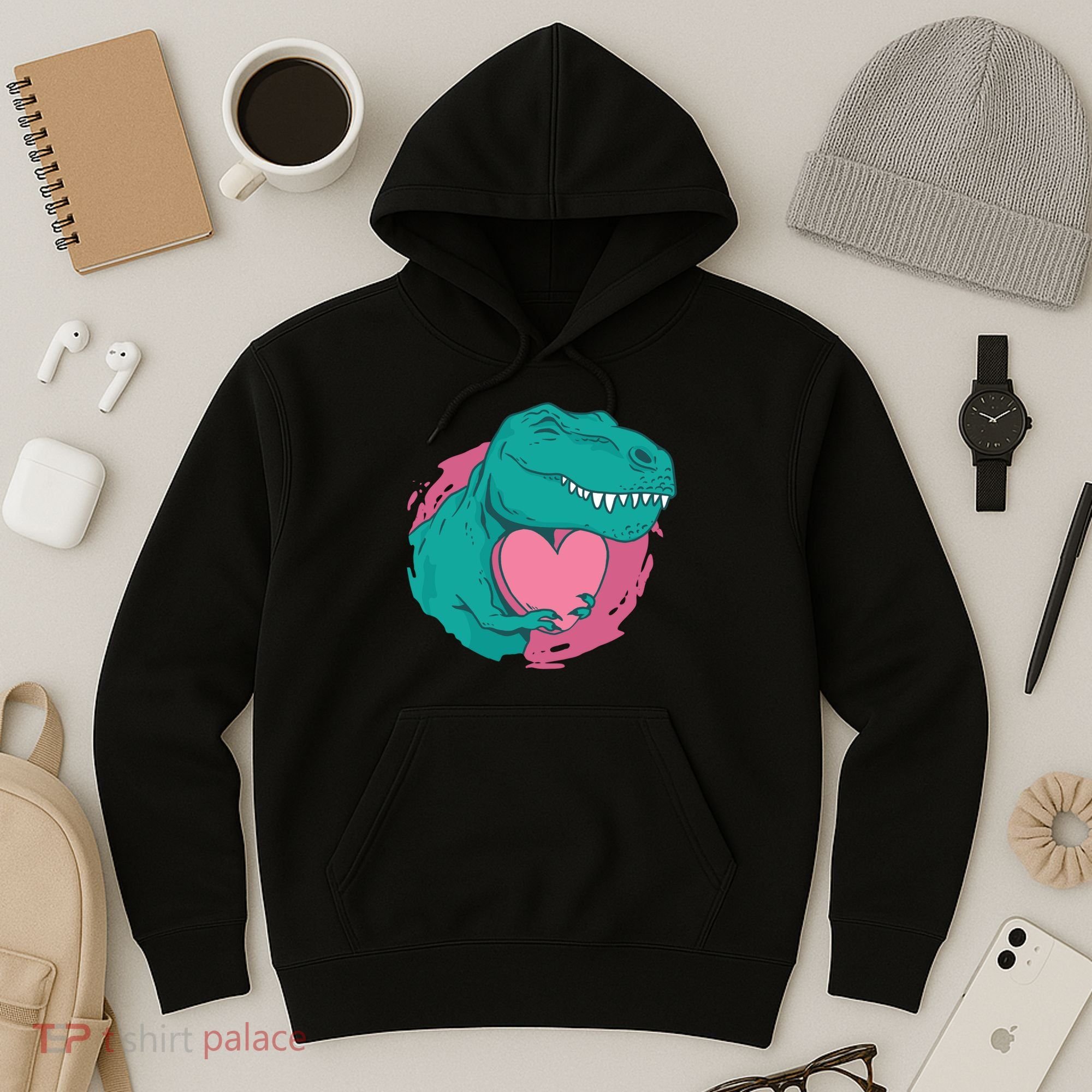 Valentines T-Rex Heart Hoodie