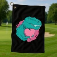 Valentines T-Rex Heart Golf Towel thumb 1