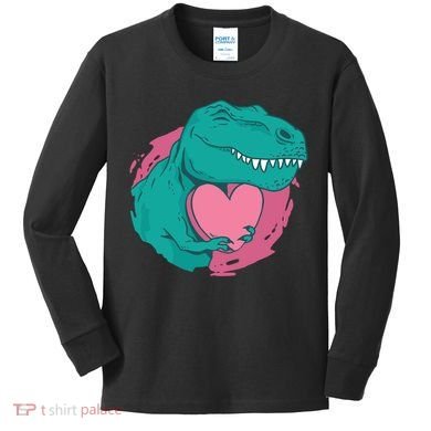 Valentines T-Rex Heart Kids Long Sleeve Shirt