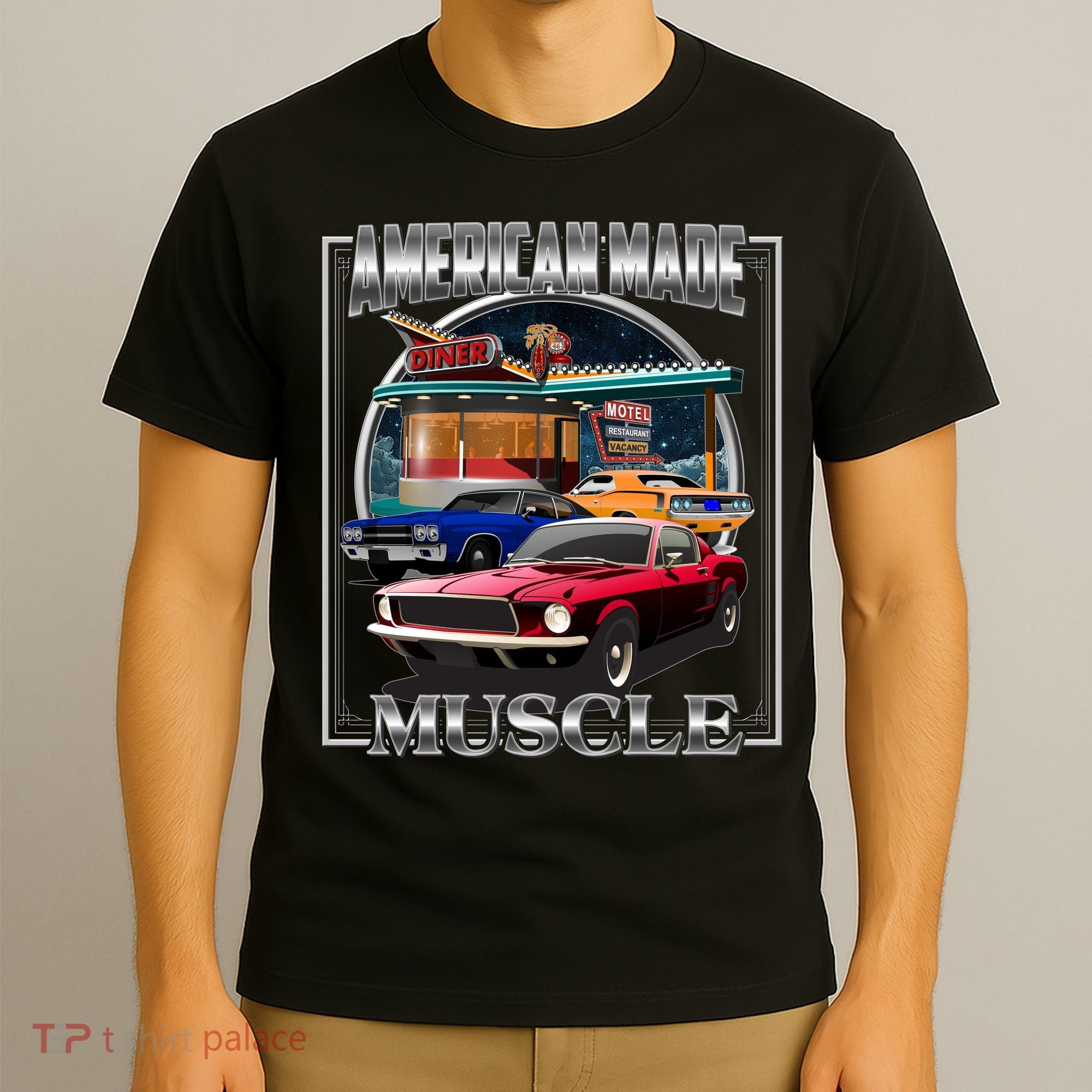 Vintage American Made Muscle Classic Cars And Diner T-Shirt