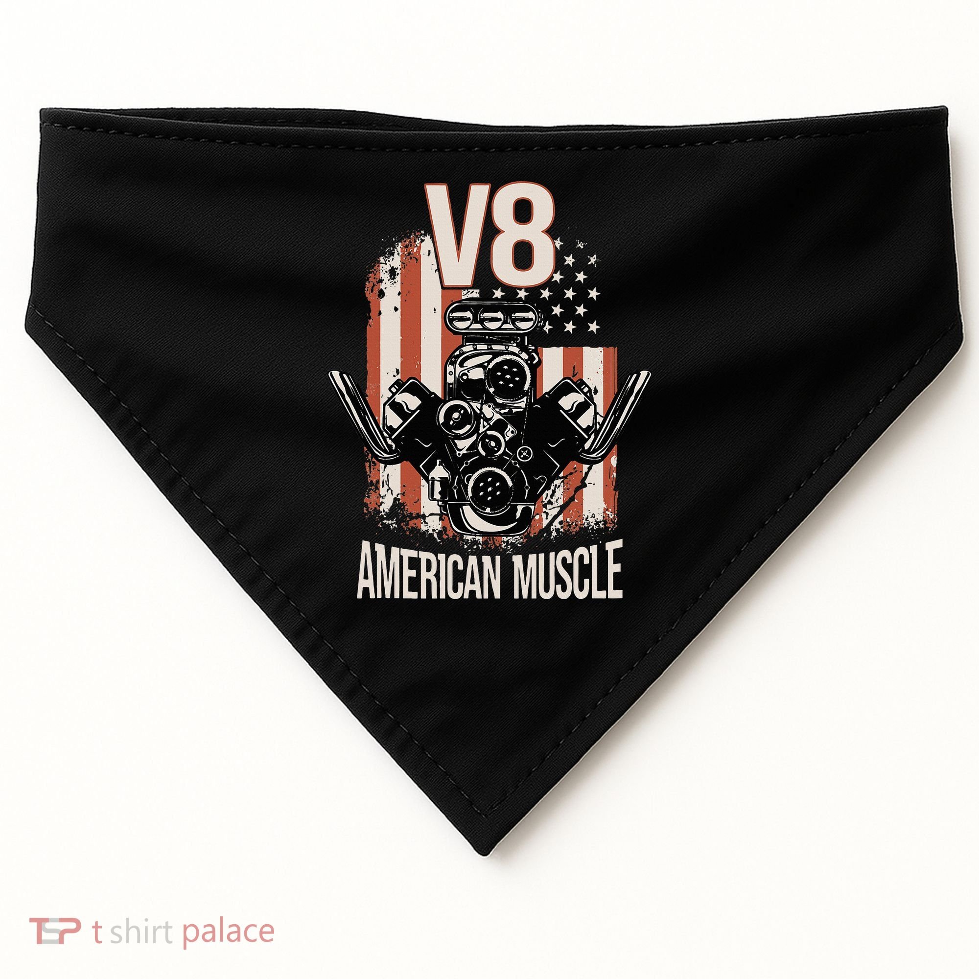 V8 American Muscle Car Usa Flag Engine V8 USA-Made Doggie Bandana