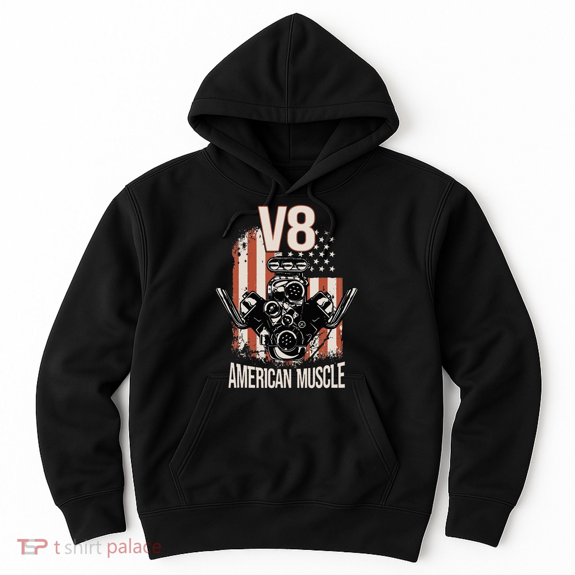V8 American Muscle Car Usa Flag Engine V8 Hoodie