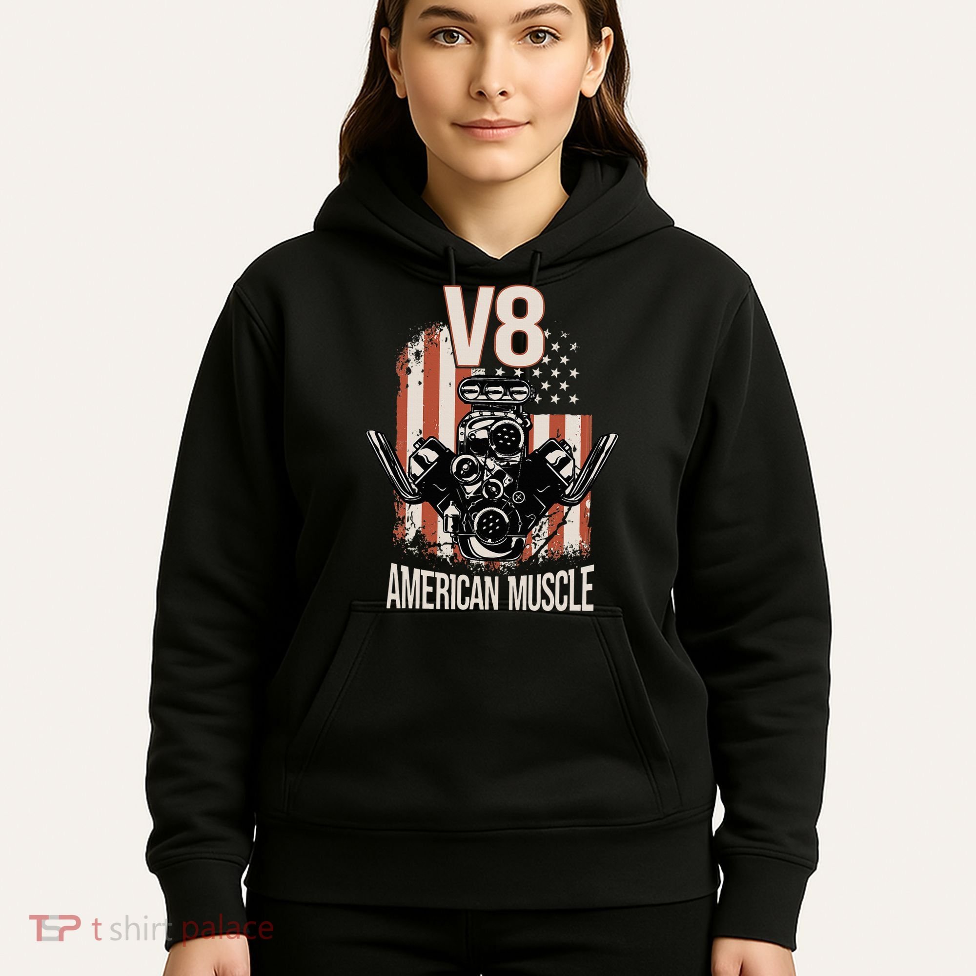 V8 American Muscle Car Usa Flag Engine V8 Hoodie