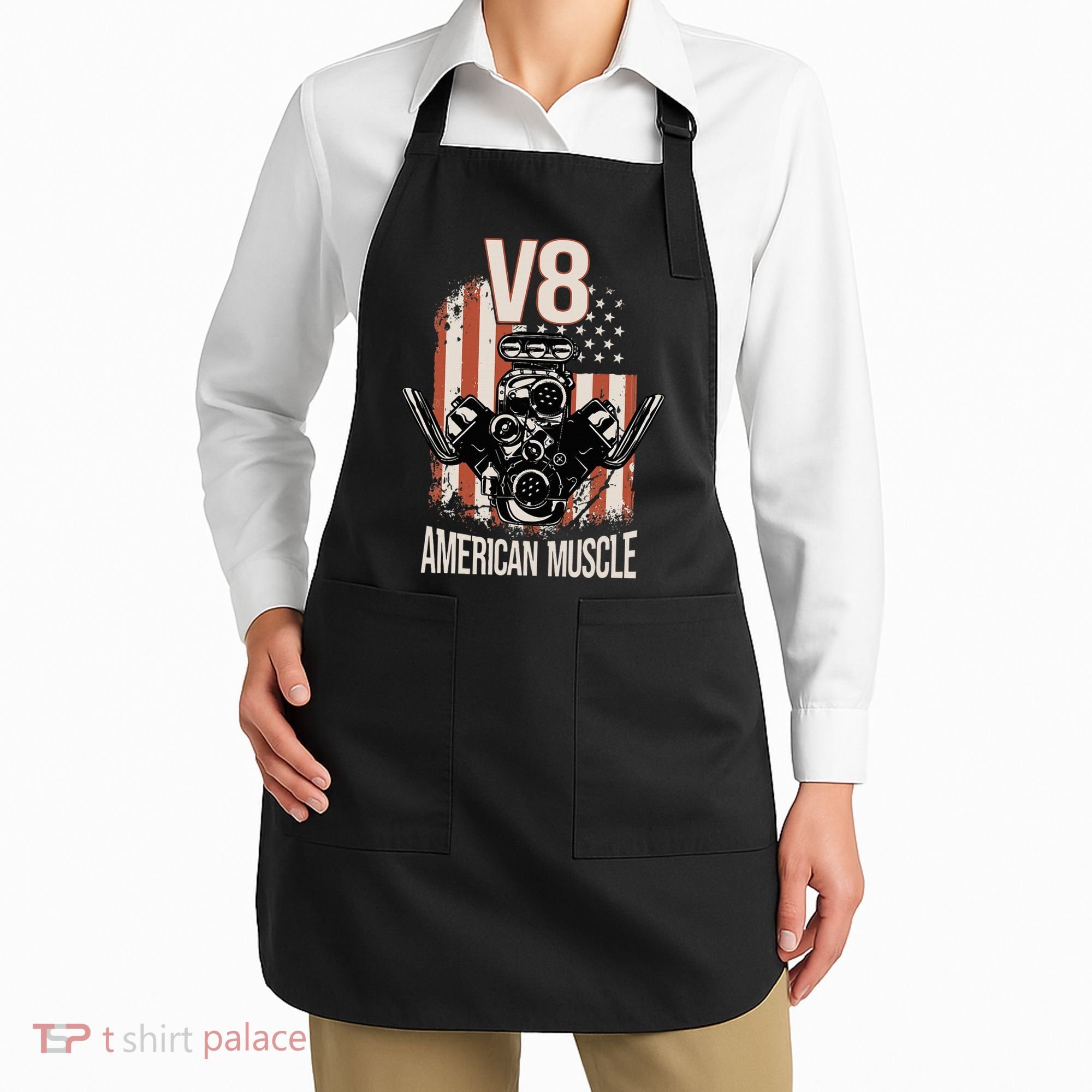 V8 American Muscle Car Usa Flag Engine V8 Apron