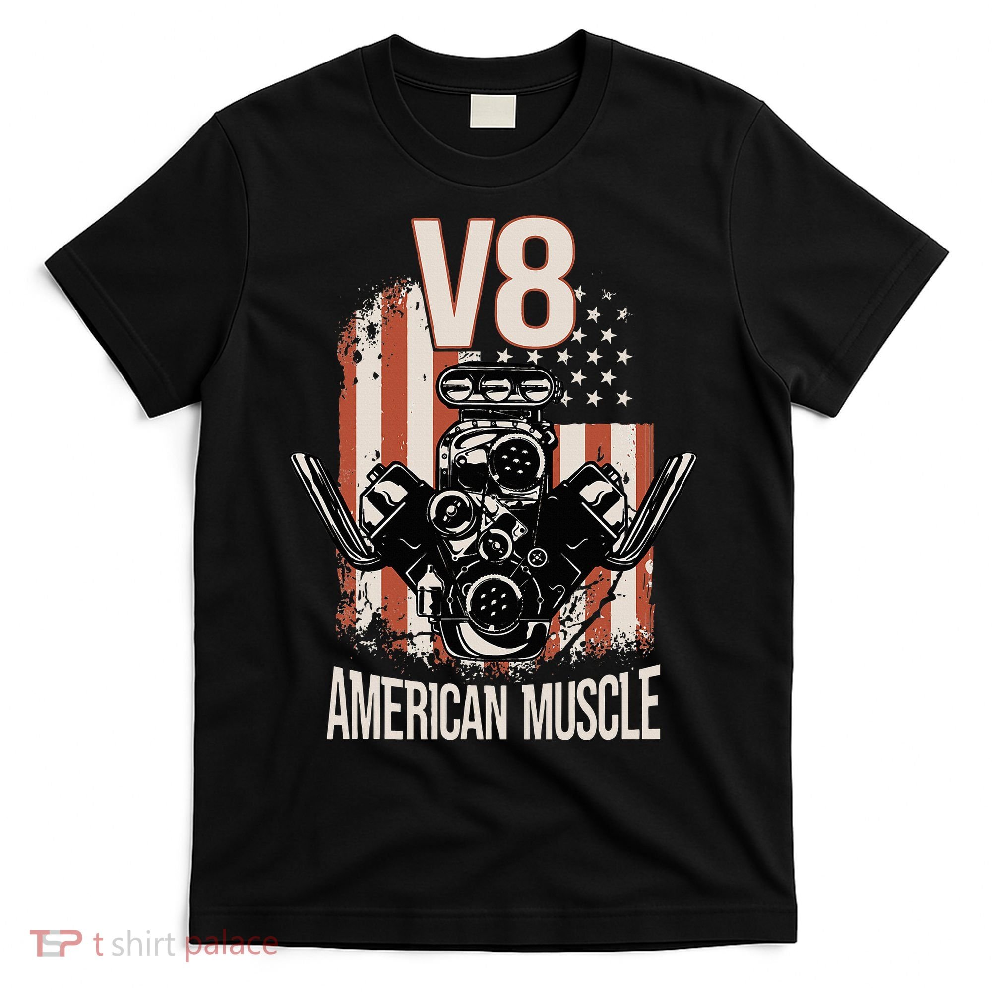 V8 American Muscle Car Usa Flag Engine V8 T-Shirt