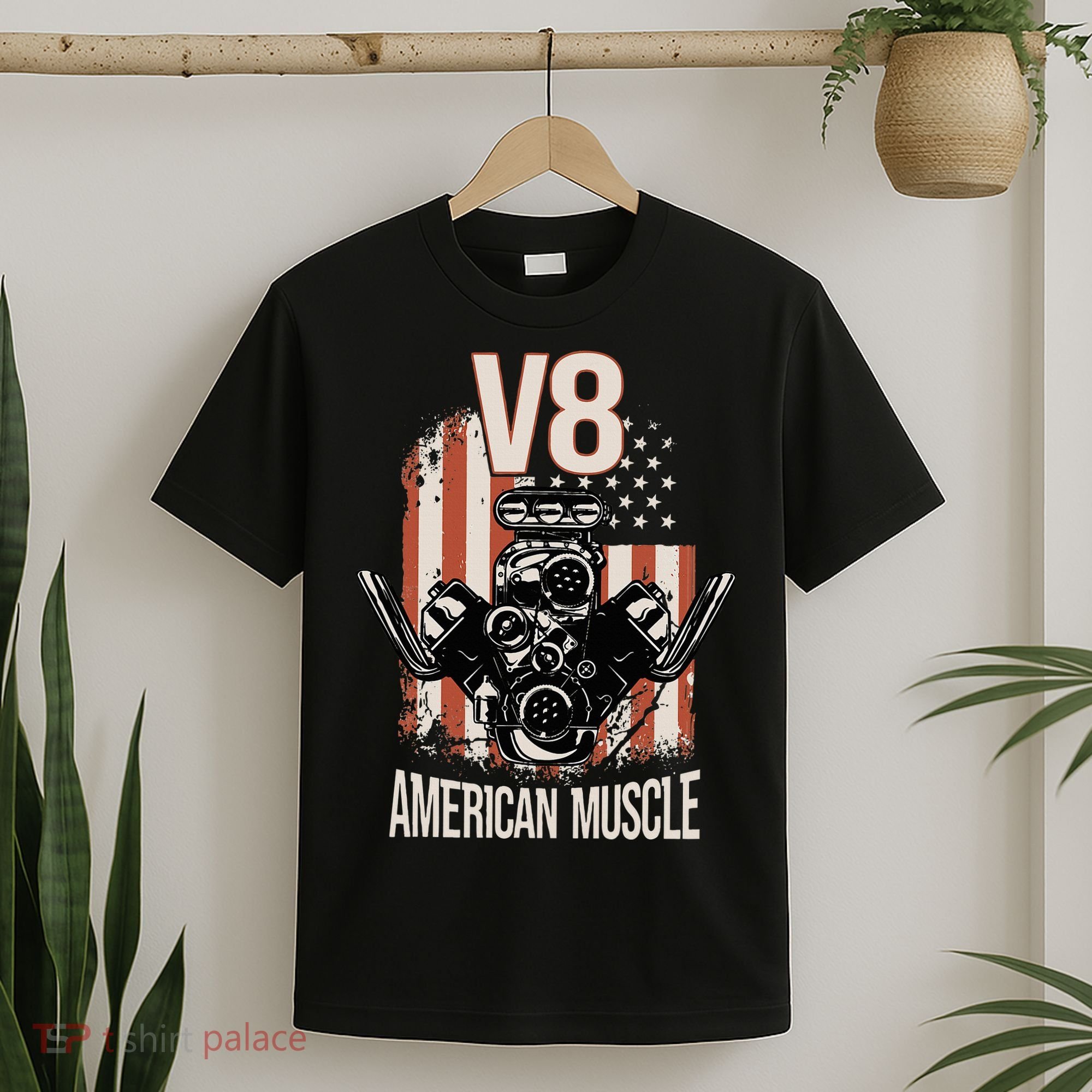 V8 American Muscle Car Usa Flag Engine V8 T-Shirt