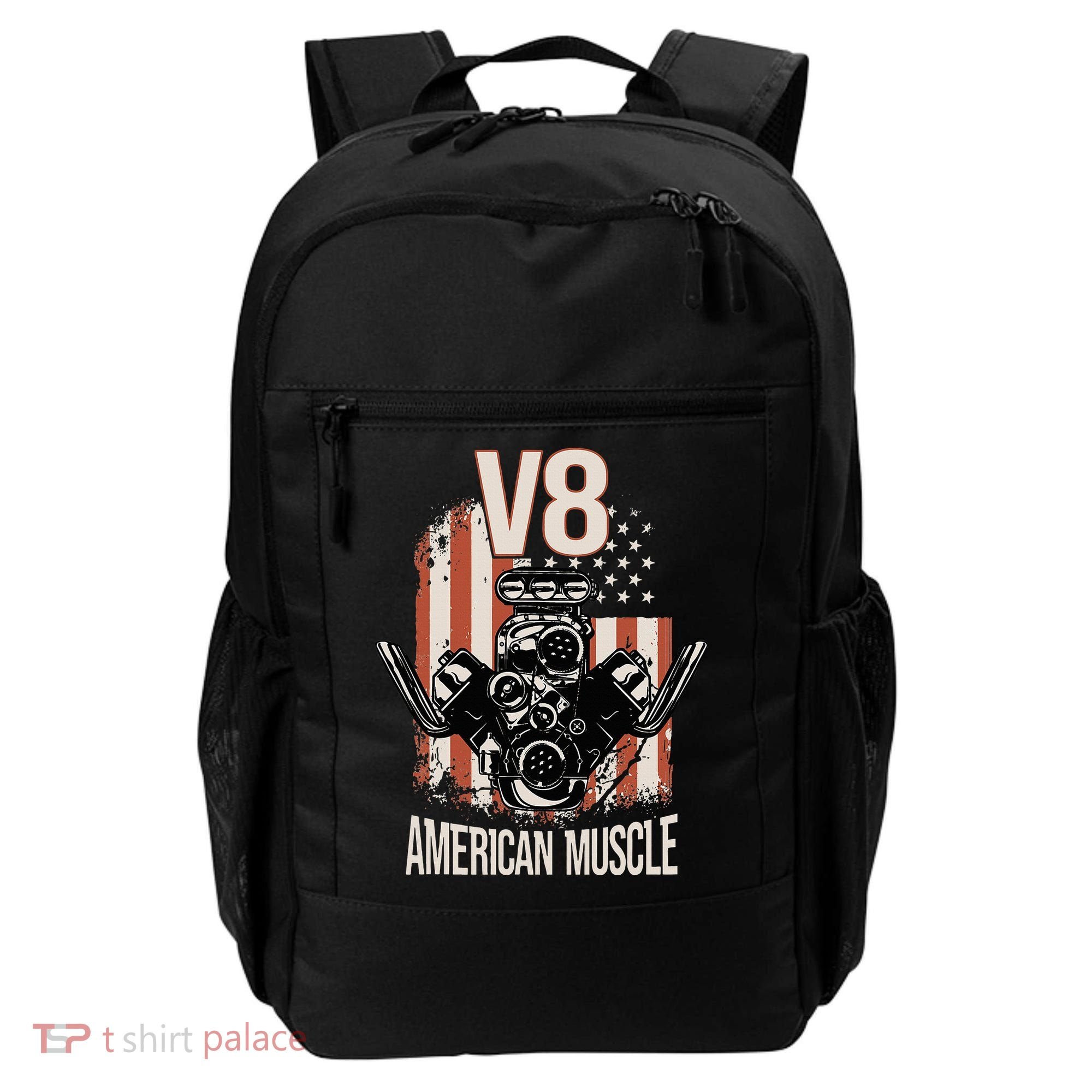 V8 American Muscle Car Usa Flag Engine V8 Backpack