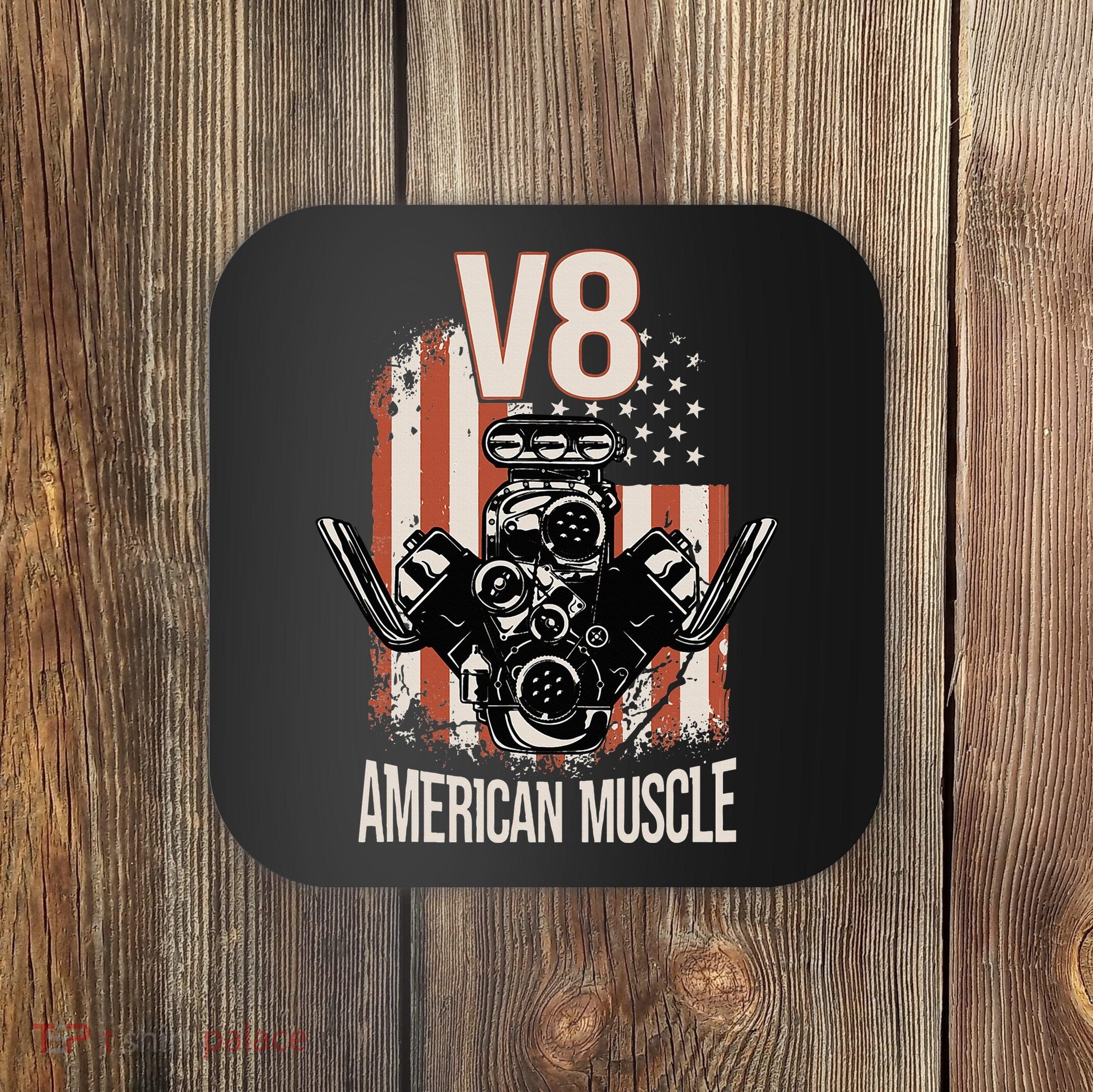 V8 American Muscle Car Usa Flag Engine V8 Coaster