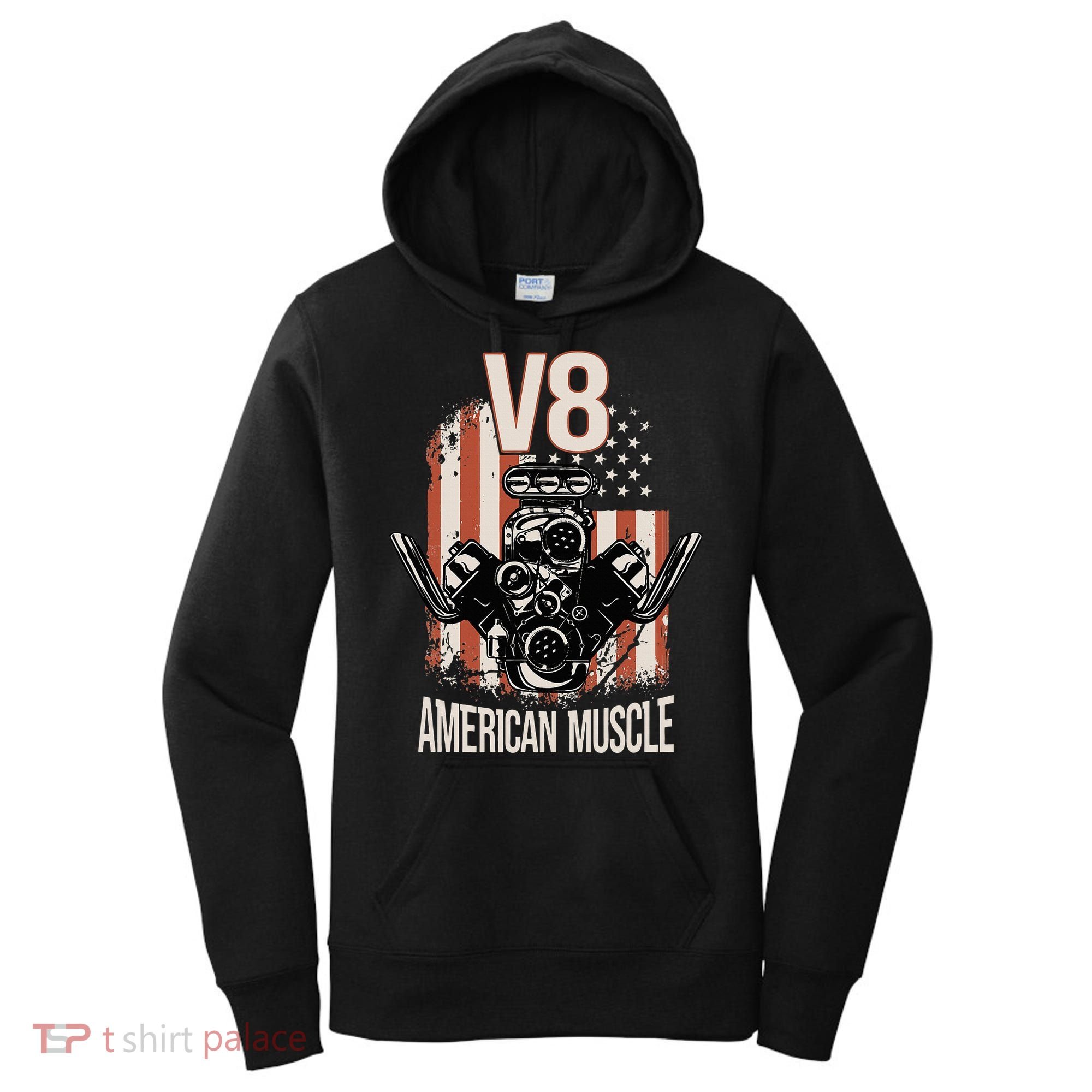 V8 American Muscle Car Usa Flag Engine V8 Women's Hoodie