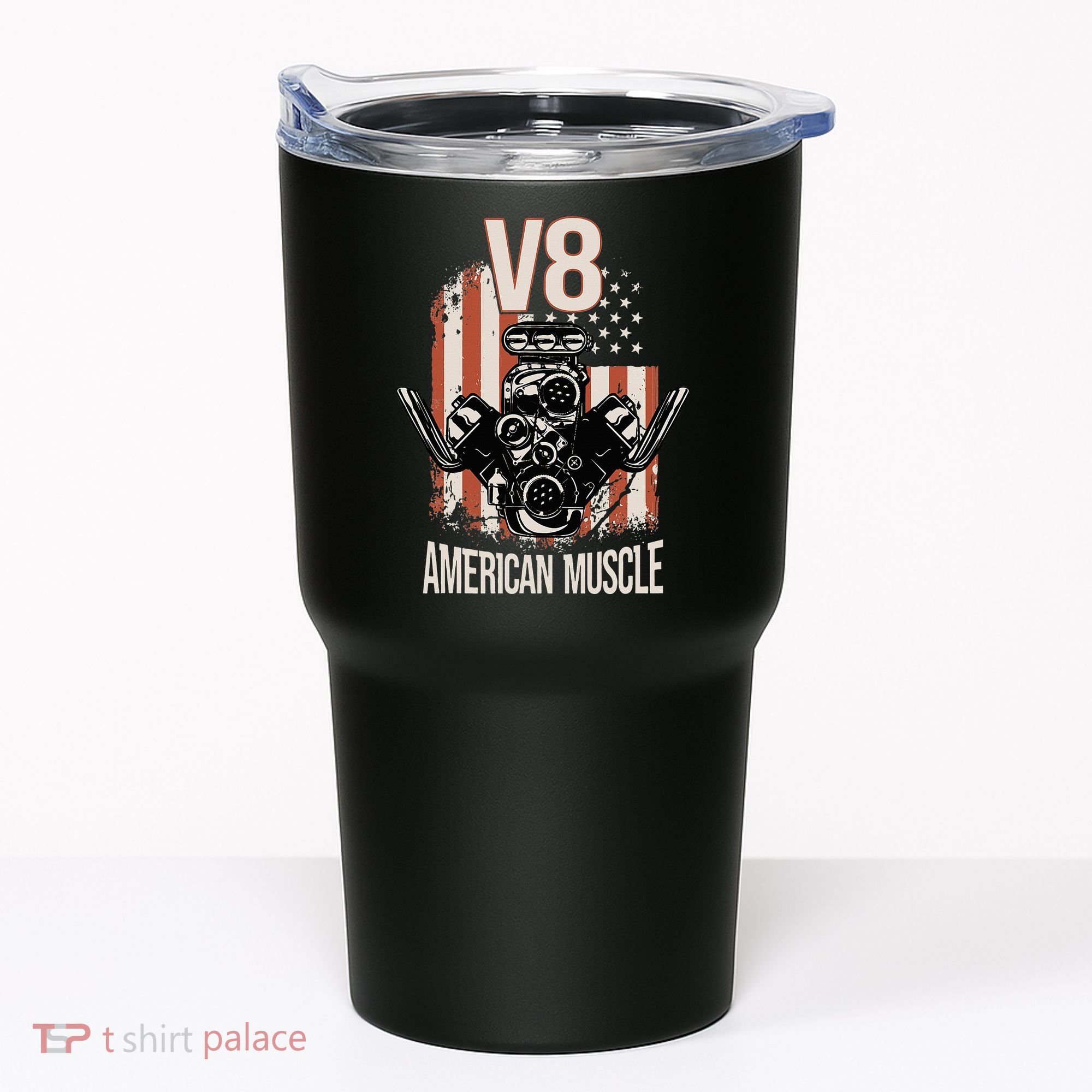 V8 American Muscle Car Usa Flag Engine V8 Tumbler