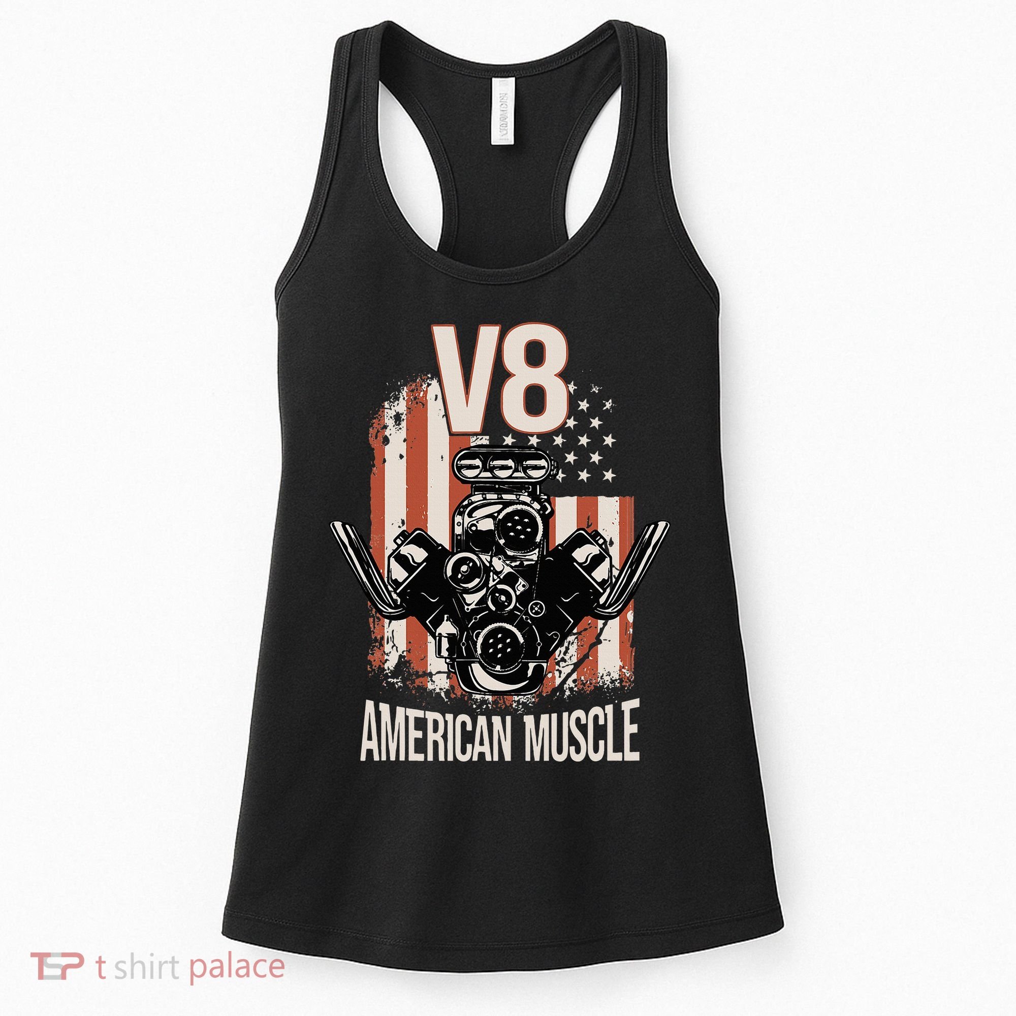 V8 American Muscle Car Usa Flag Engine V8 Women's Tank Top