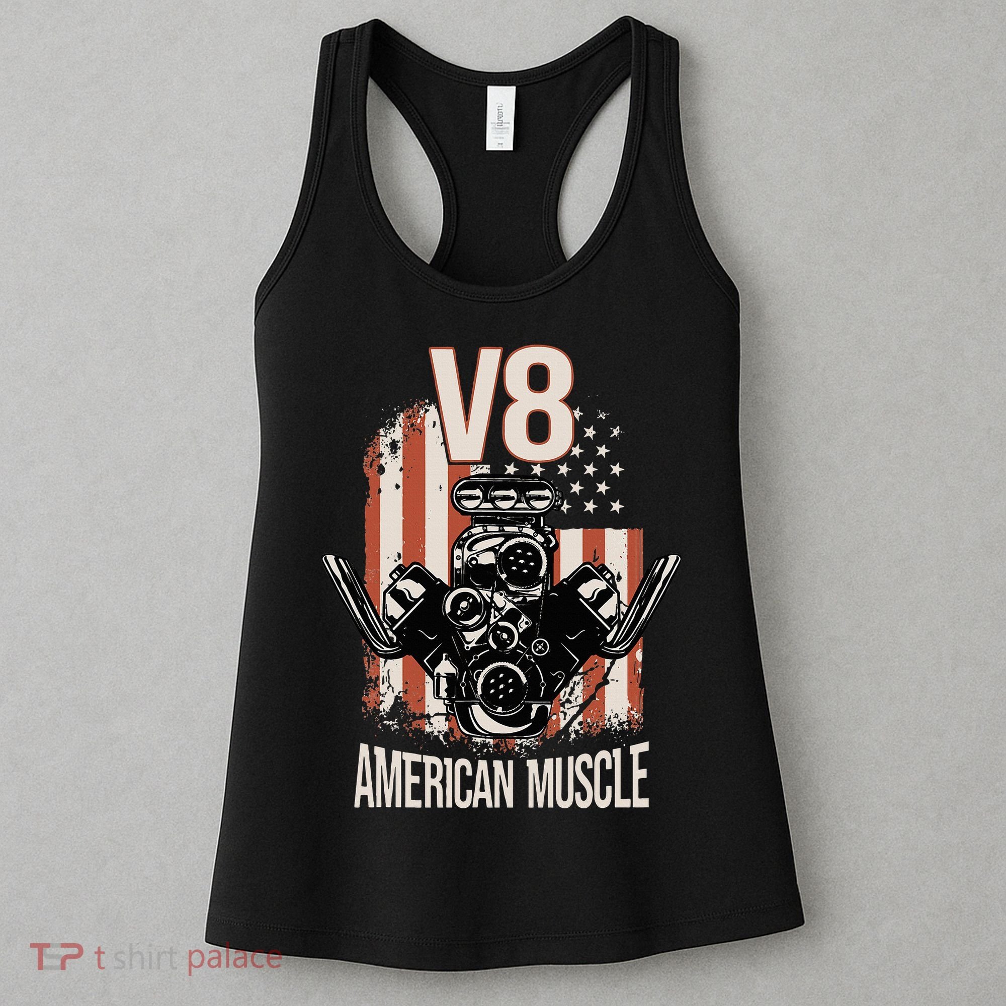 V8 American Muscle Car Usa Flag Engine V8 Women's Tank Top