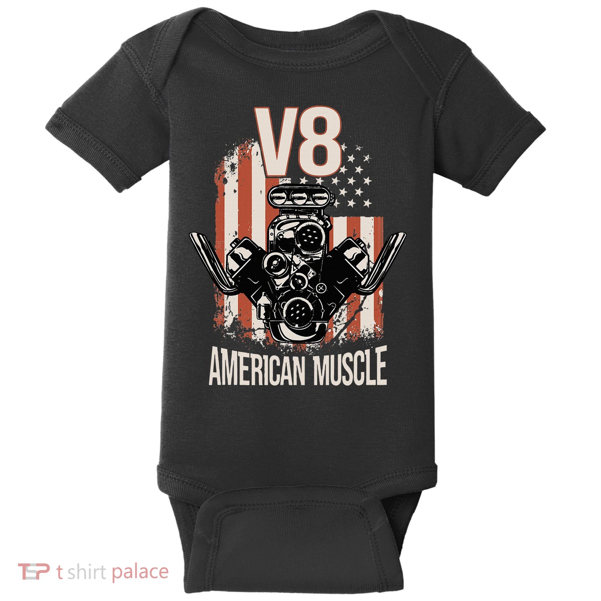 V8 American Muscle Car Usa Flag Engine V8 Baby Bodysuit