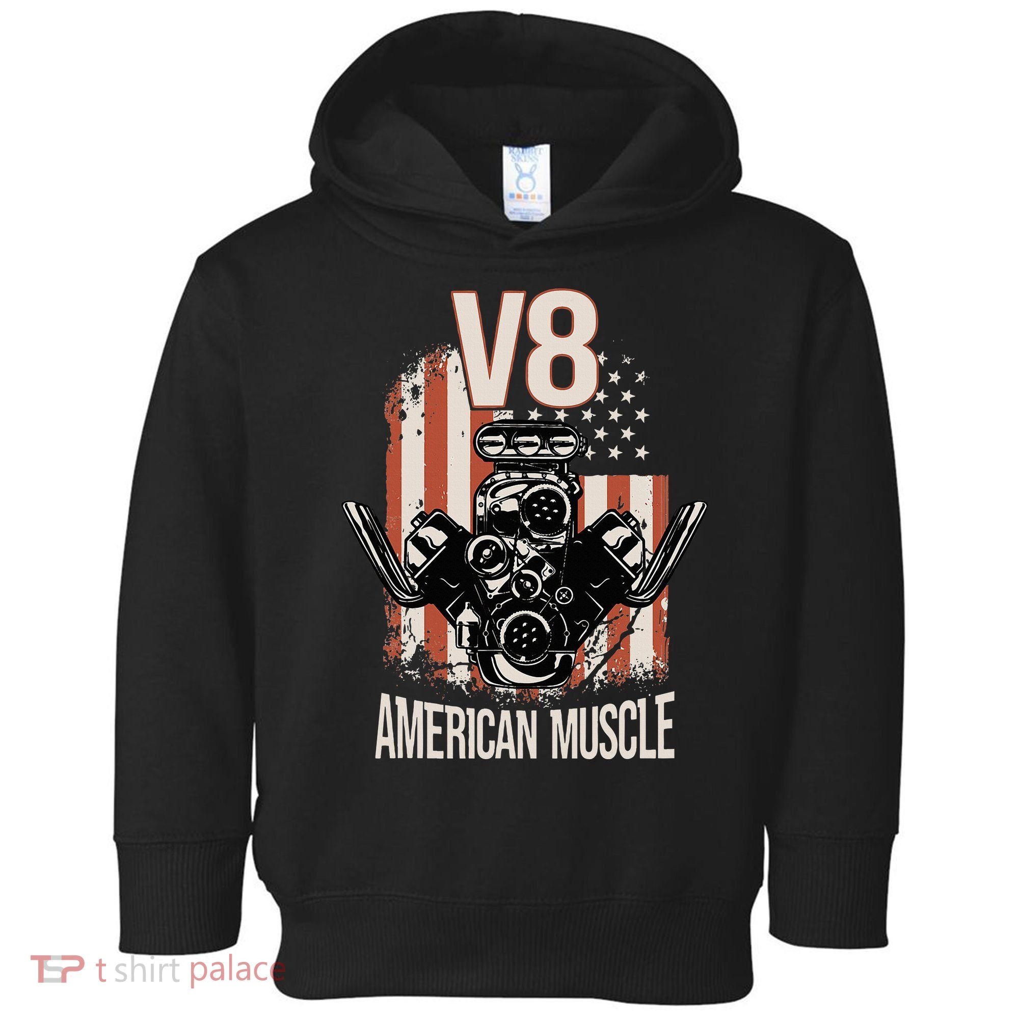V8 American Muscle Car Usa Flag Engine V8 Toddler Hoodie