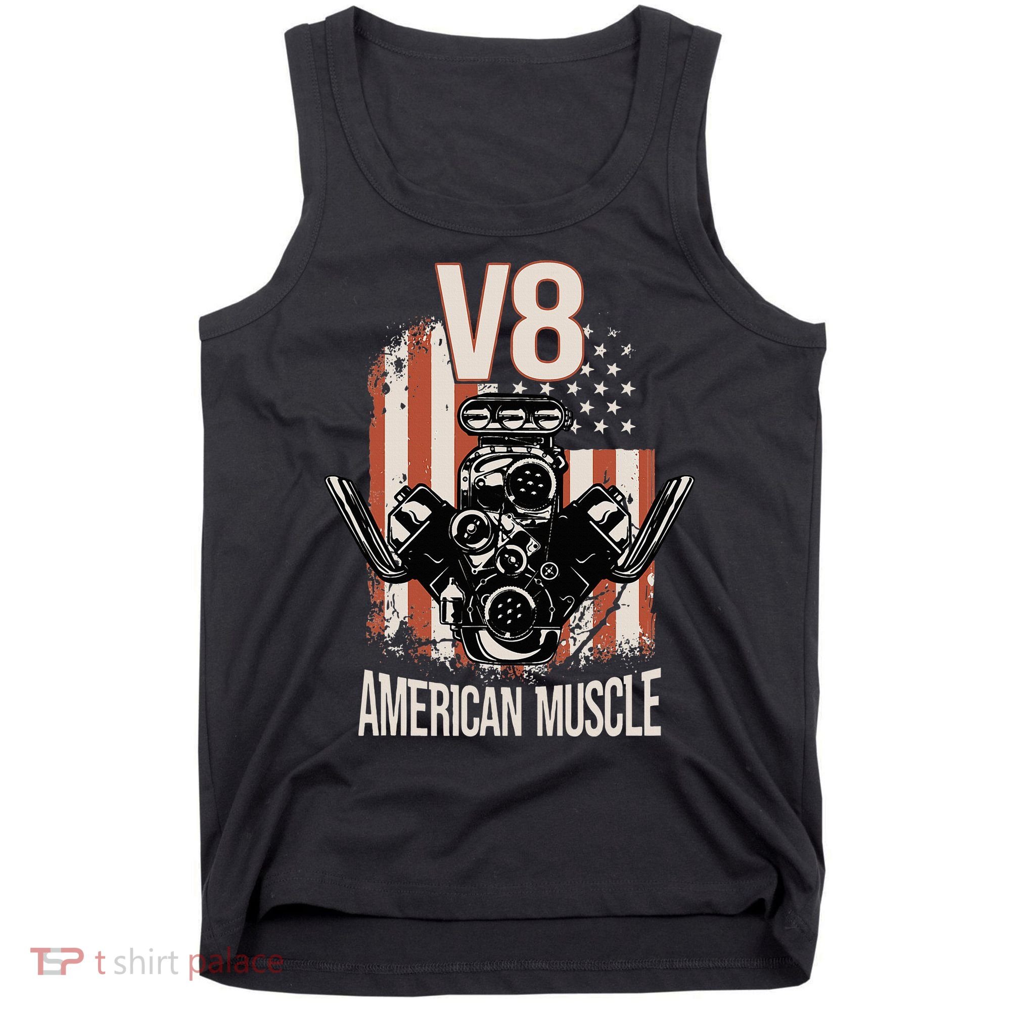 V8 American Muscle Car Usa Flag Engine V8 Tank Top