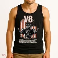 V8 American Muscle Car Usa Flag Engine V8 Tank Top thumb 3