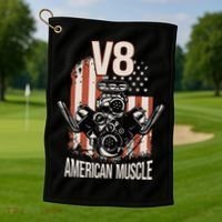 V8 American Muscle Car Usa Flag Engine V8 Golf Towel thumb 1