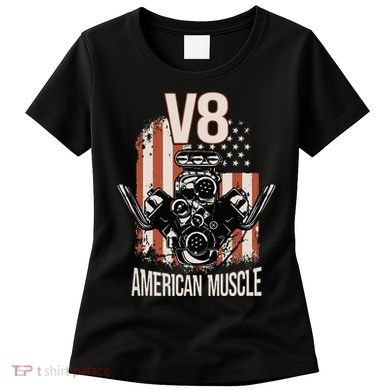 V8 American Muscle Car Usa Flag Engine V8 Women's T-Shirt