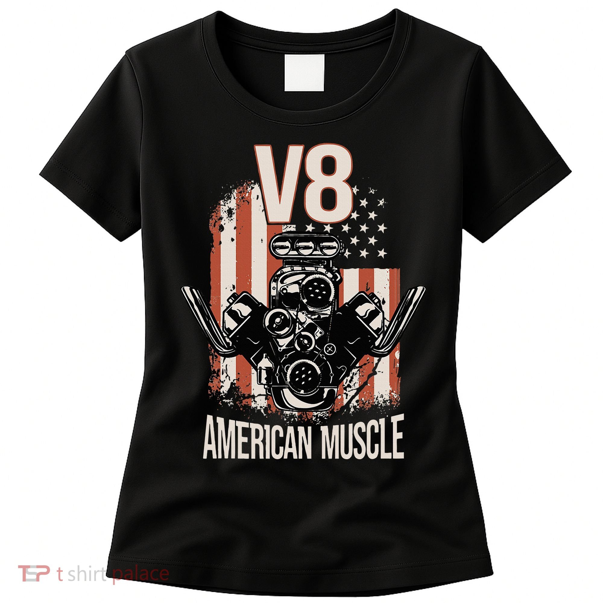 V8 American Muscle Car Usa Flag Engine V8 Women's T-Shirt