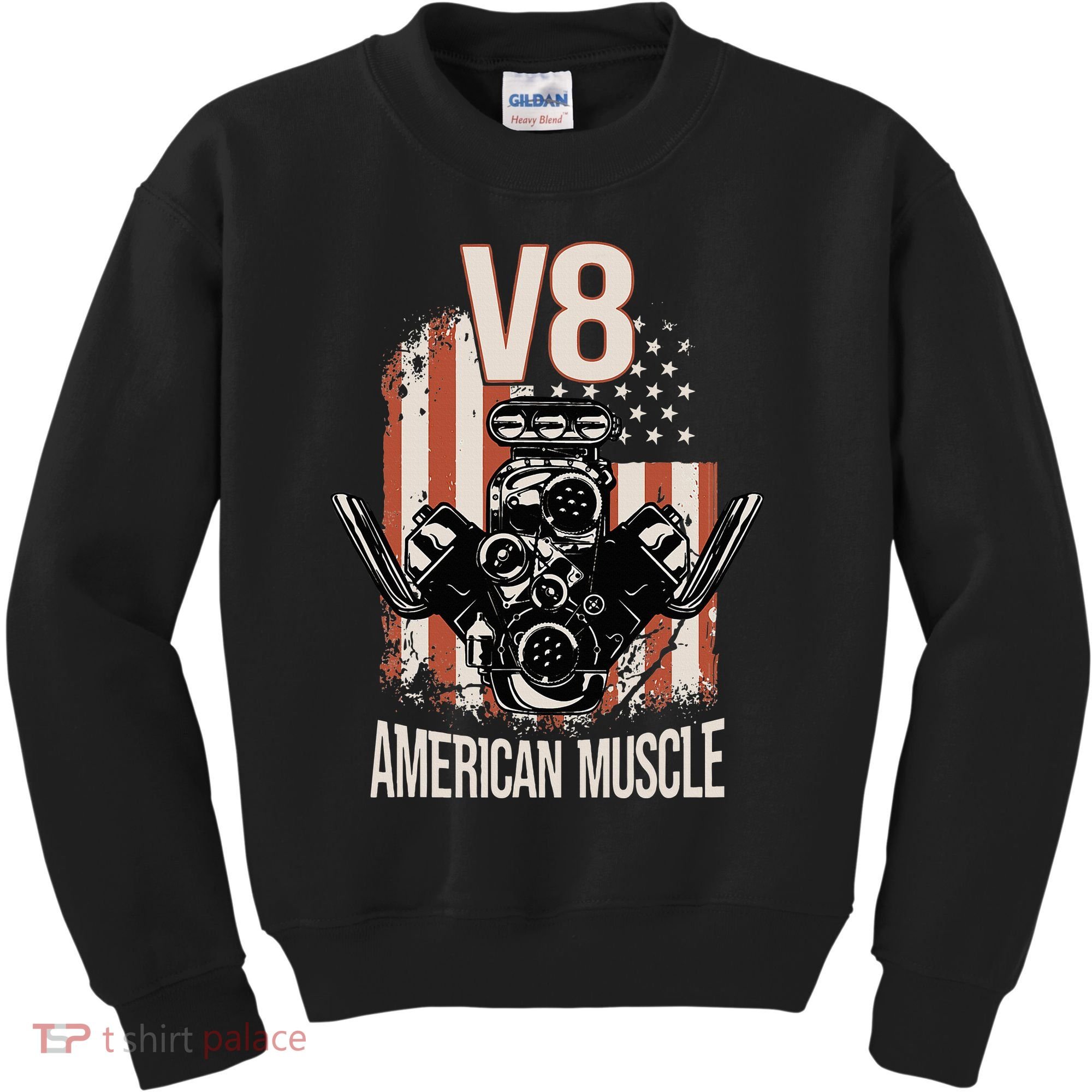 V8 American Muscle Car Usa Flag Engine V8 Kids Sweatshirt