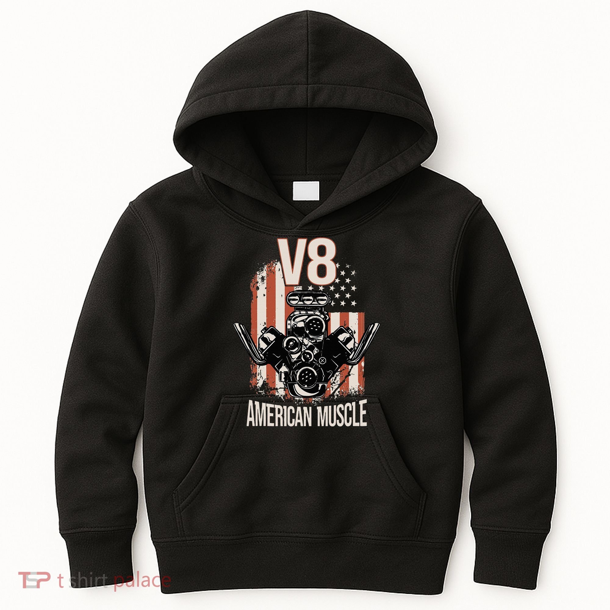 V8 American Muscle Car Usa Flag Engine V8 Kids Hoodie