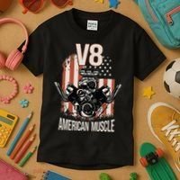 V8 American Muscle Car Usa Flag Engine V8 Kids T-Shirt thumb 3