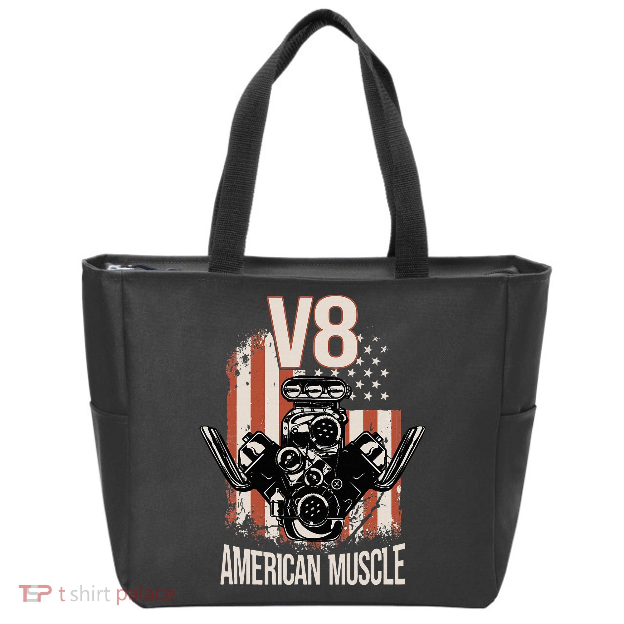 V8 American Muscle Car Usa Flag Engine V8 Tote Bag