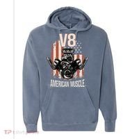 V8 American Muscle Car Usa Flag Engine V8 Comfort Colors Garment-Dyed Hooded Sweatshirt thumb 0