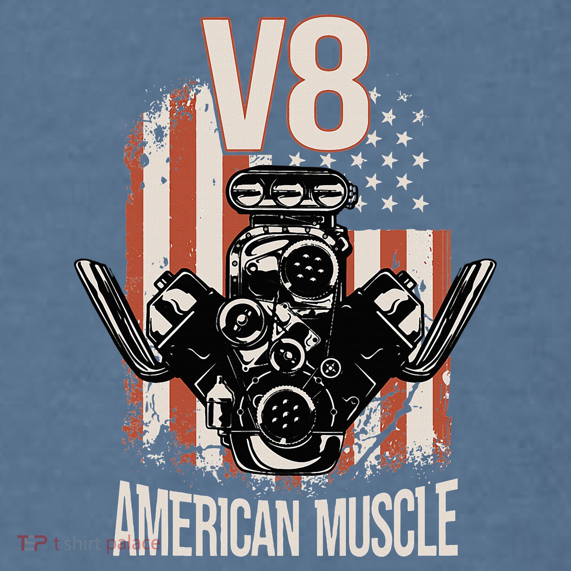 V8 American Muscle Car Usa Flag Engine V8 Comfort Colors Garment-Dyed Hooded Sweatshirt