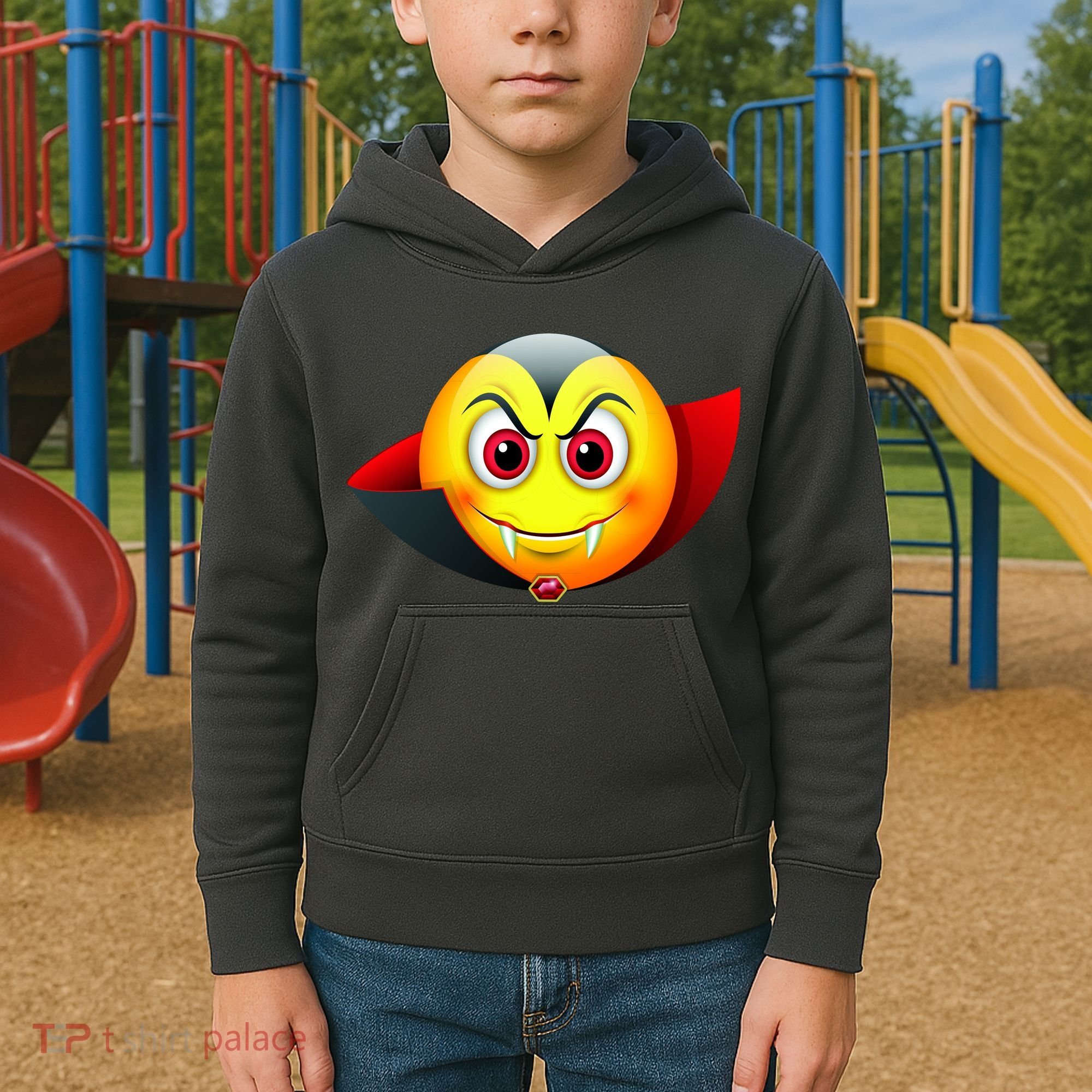 Vampire Halloween Emoji Kids Hoodie
