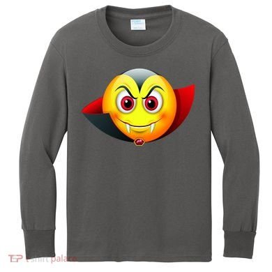 Vampire Halloween Emoji Kids Long Sleeve Shirt
