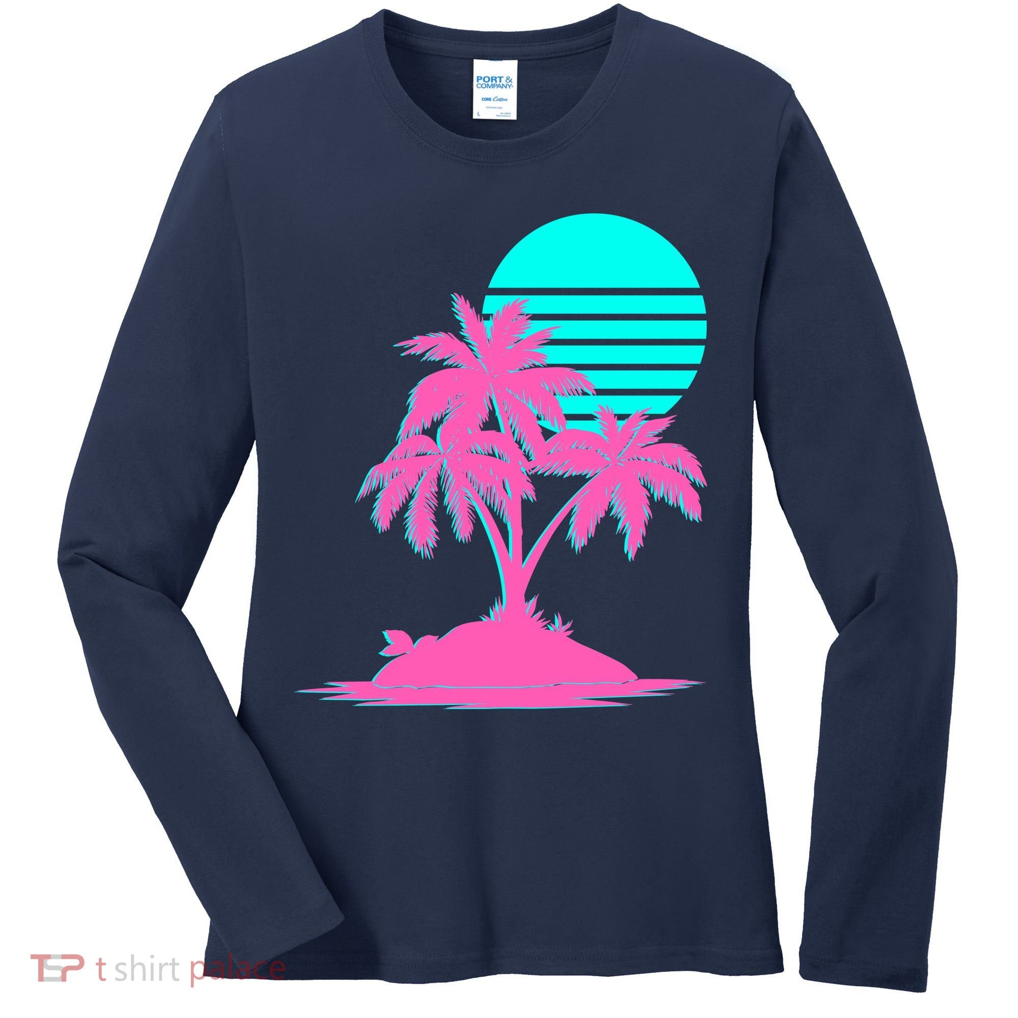 Vapor Wave Beach Women's Long Sleeve Shirt