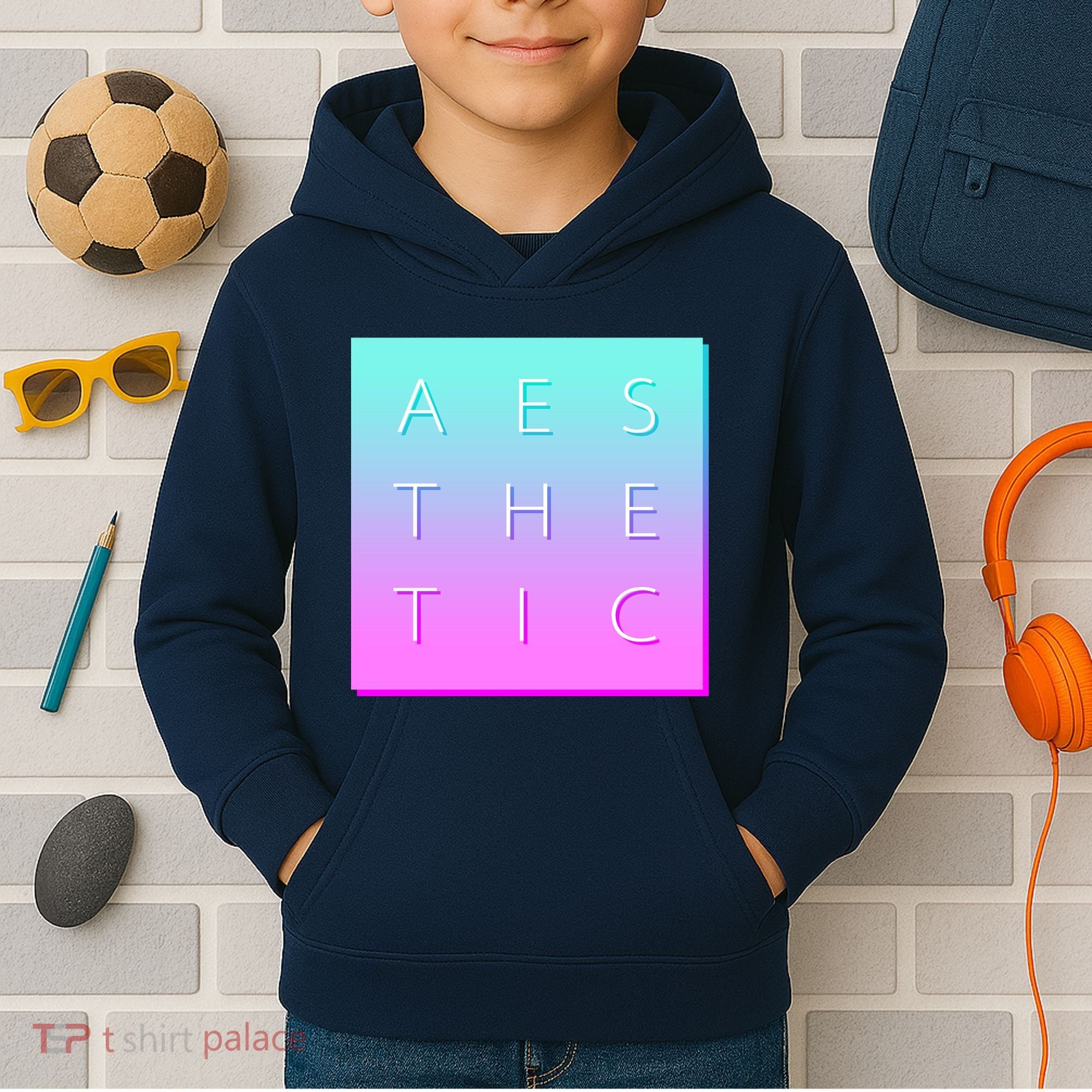 Vaporware Aesthetic Square Kids Hoodie