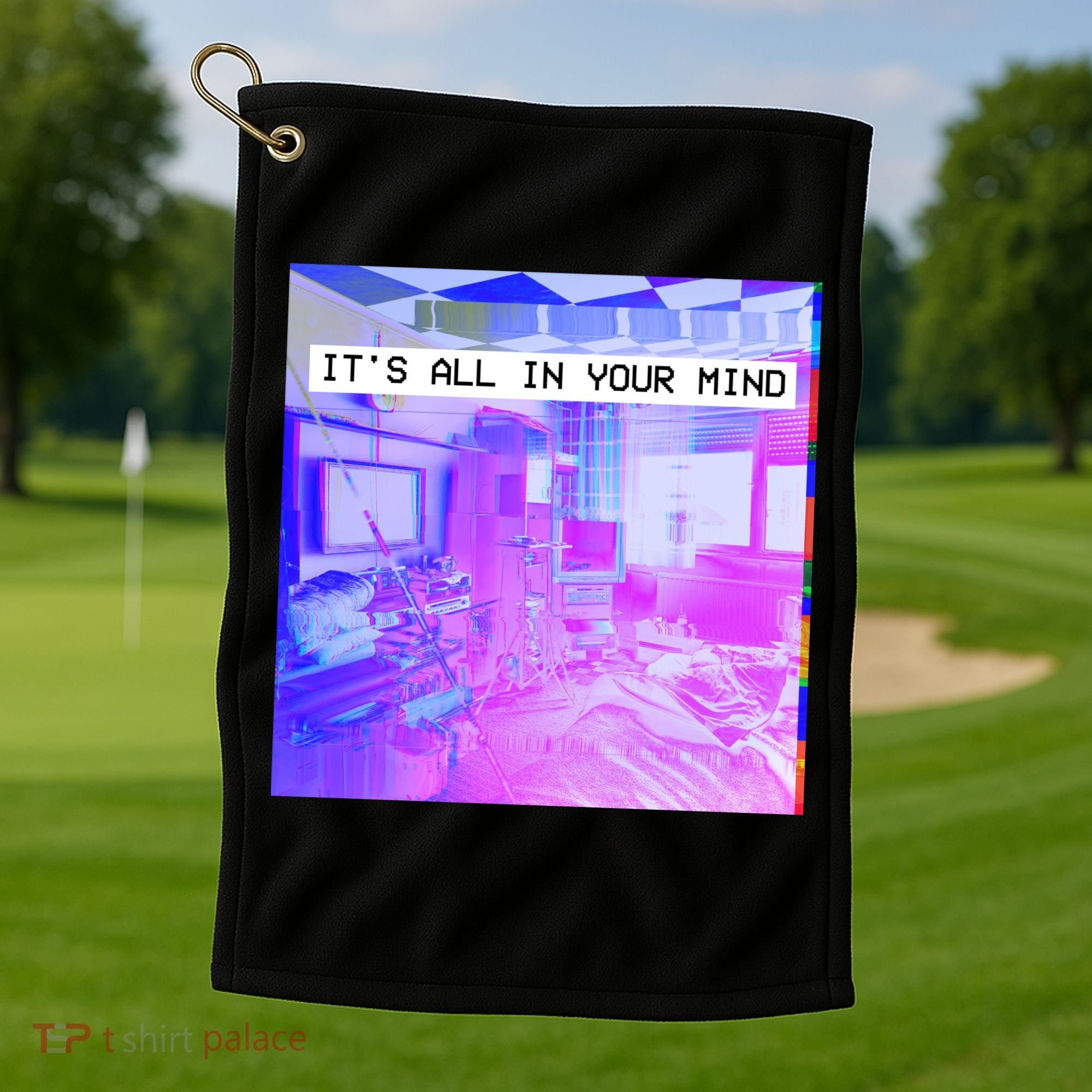 Vaporwave Room It's All In Your Mind Golf Towel