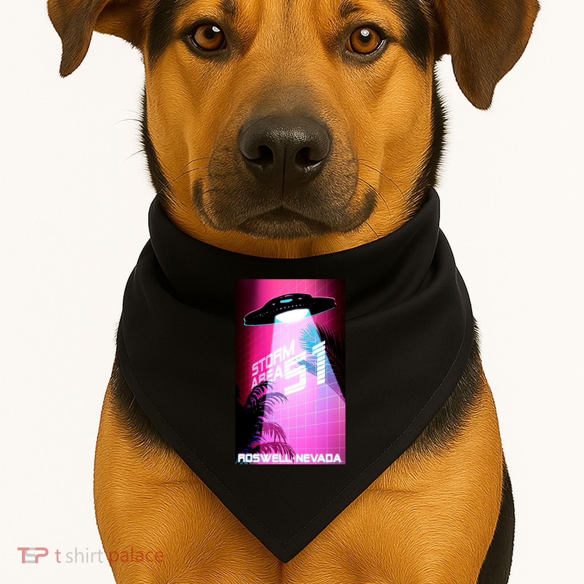 Vaporwave Storm Area 51 UFO USA-Made Doggie Bandana