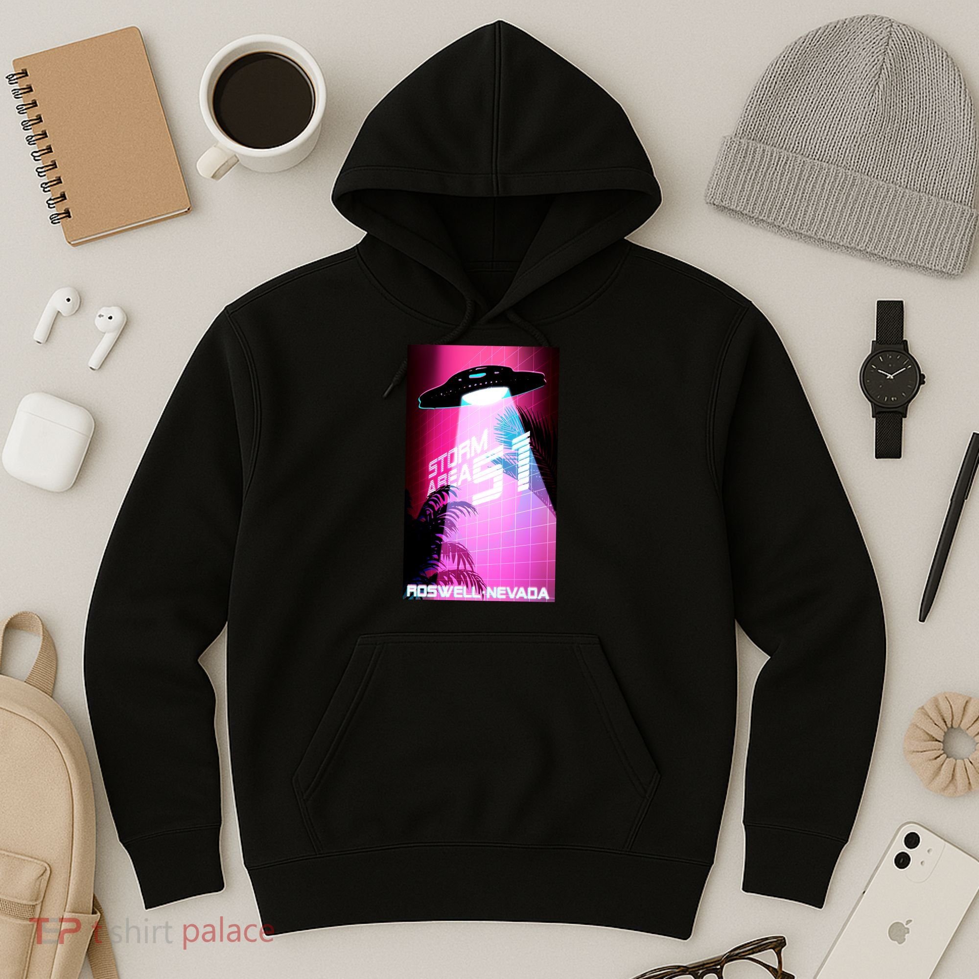 Vaporwave Storm Area 51 UFO Hoodie