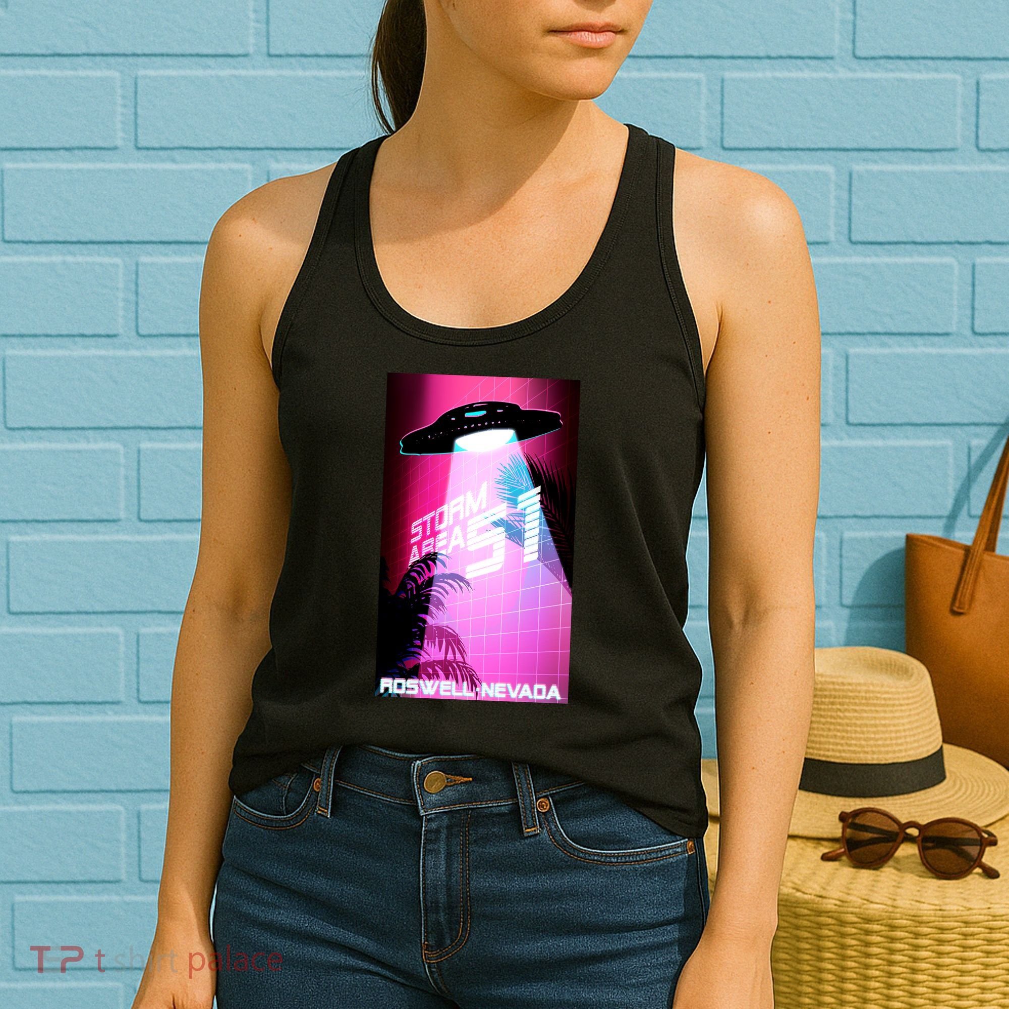 Vaporwave Storm Area 51 UFO Women's Tank Top