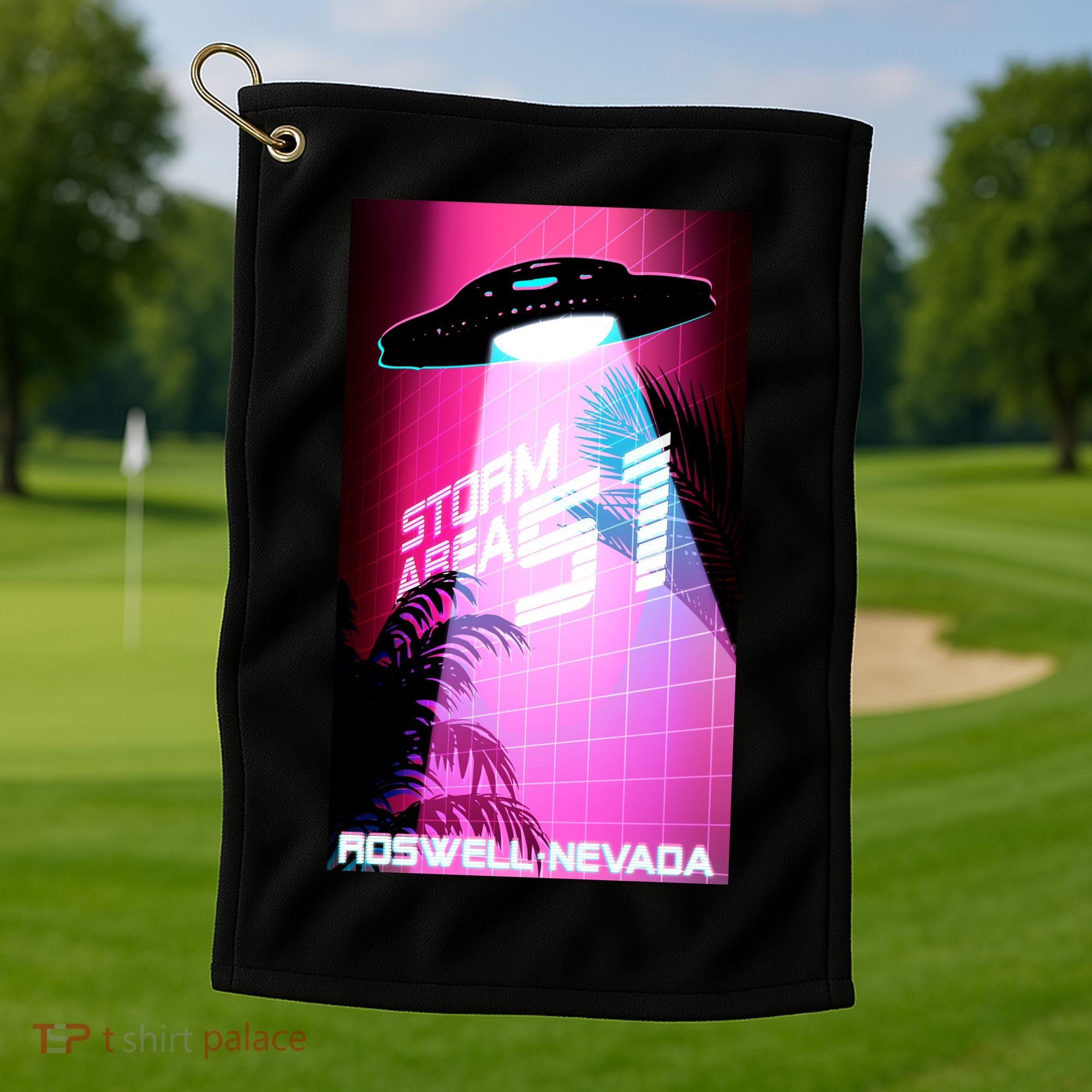 Vaporwave Storm Area 51 UFO Golf Towel