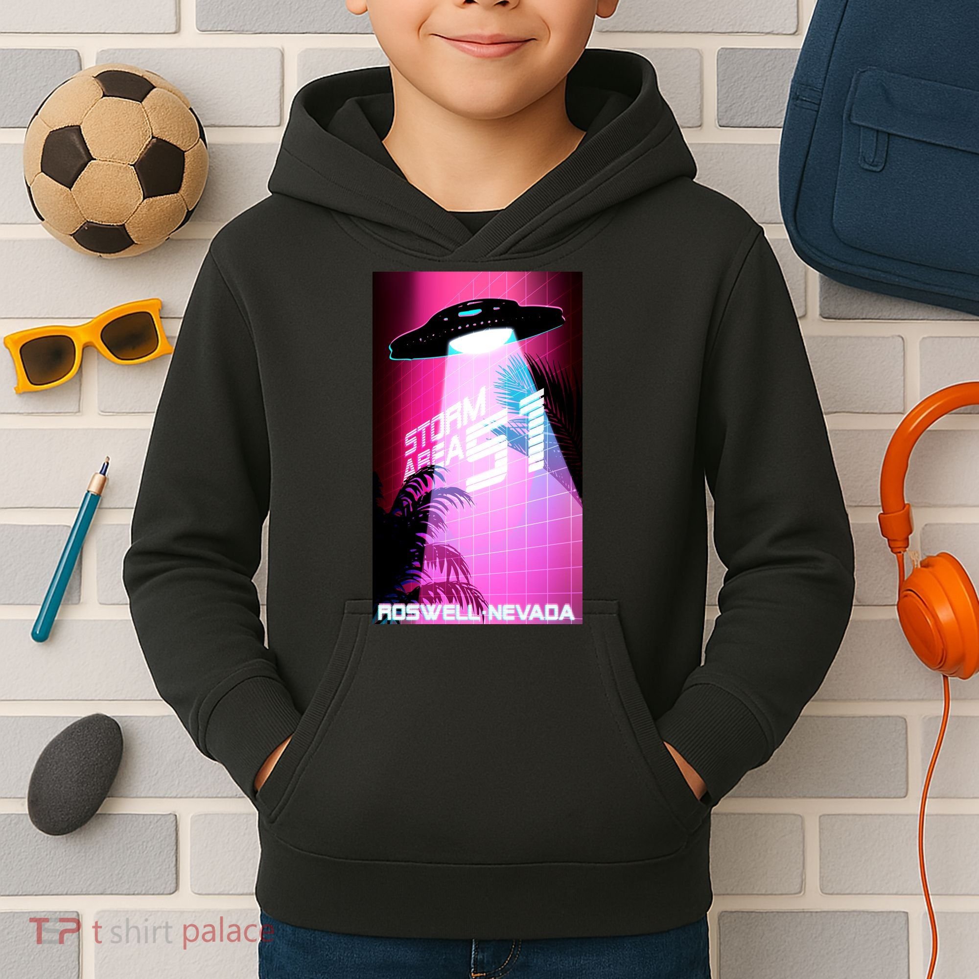 Vaporwave Storm Area 51 UFO Kids Hoodie