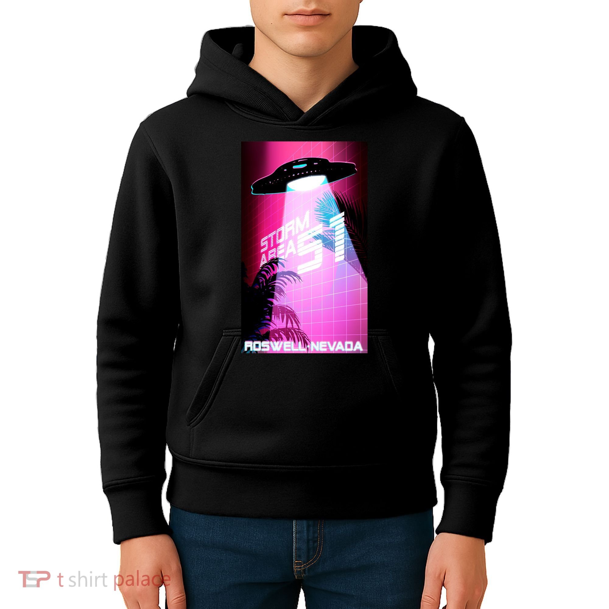 Vaporwave Storm Area 51 UFO Kids Hoodie