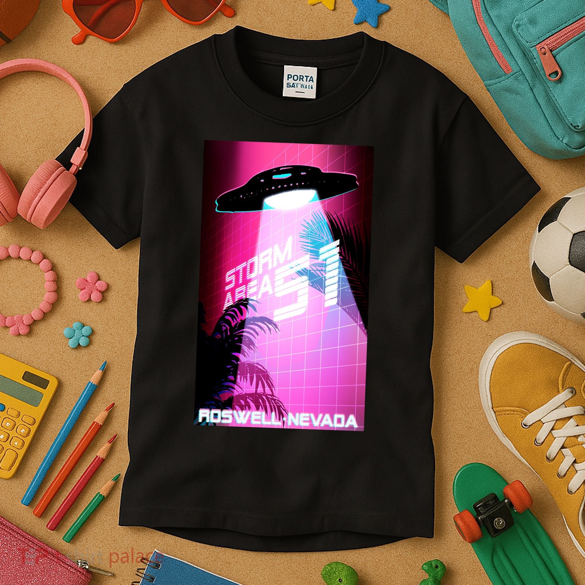 Vaporwave Storm Area 51 UFO Kids T-Shirt