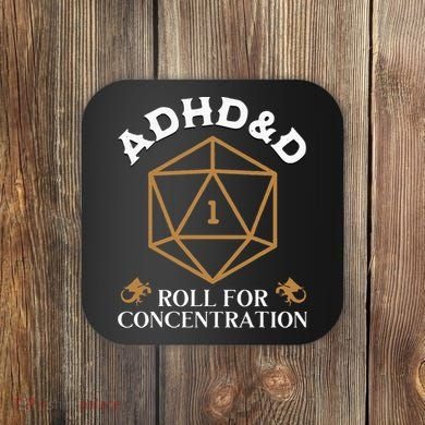 Vintage Adhd&D Roll For Concentration Dnd Coaster