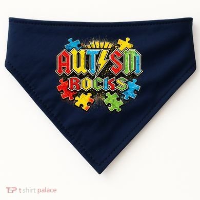 Vintage Autism Rocks Puzzle Pieces USA-Made Doggie Bandana