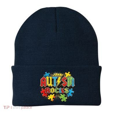 Vintage Autism Rocks Puzzle Pieces Beanie