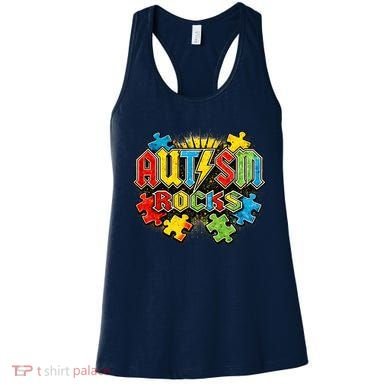 Vintage Autism Rocks Puzzle Pieces Women's Tank Top