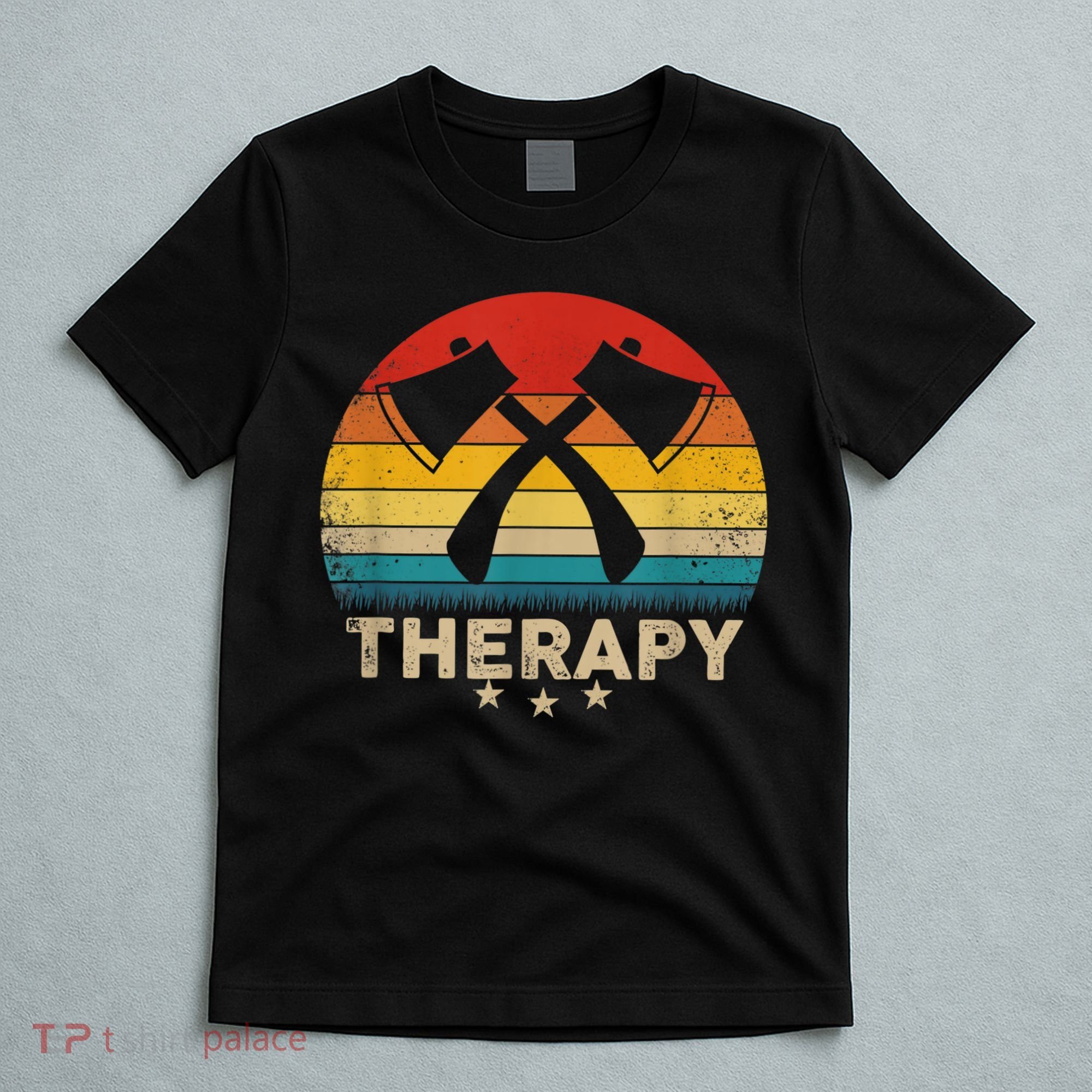 Vintage Axe Throwing Therapy Silhouette Retro Sunset T-Shirt
