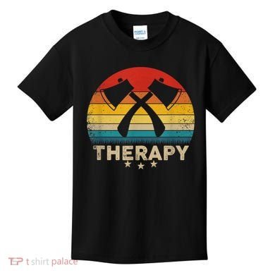 Vintage Axe Throwing Therapy Silhouette Retro Sunset Kids T-Shirt