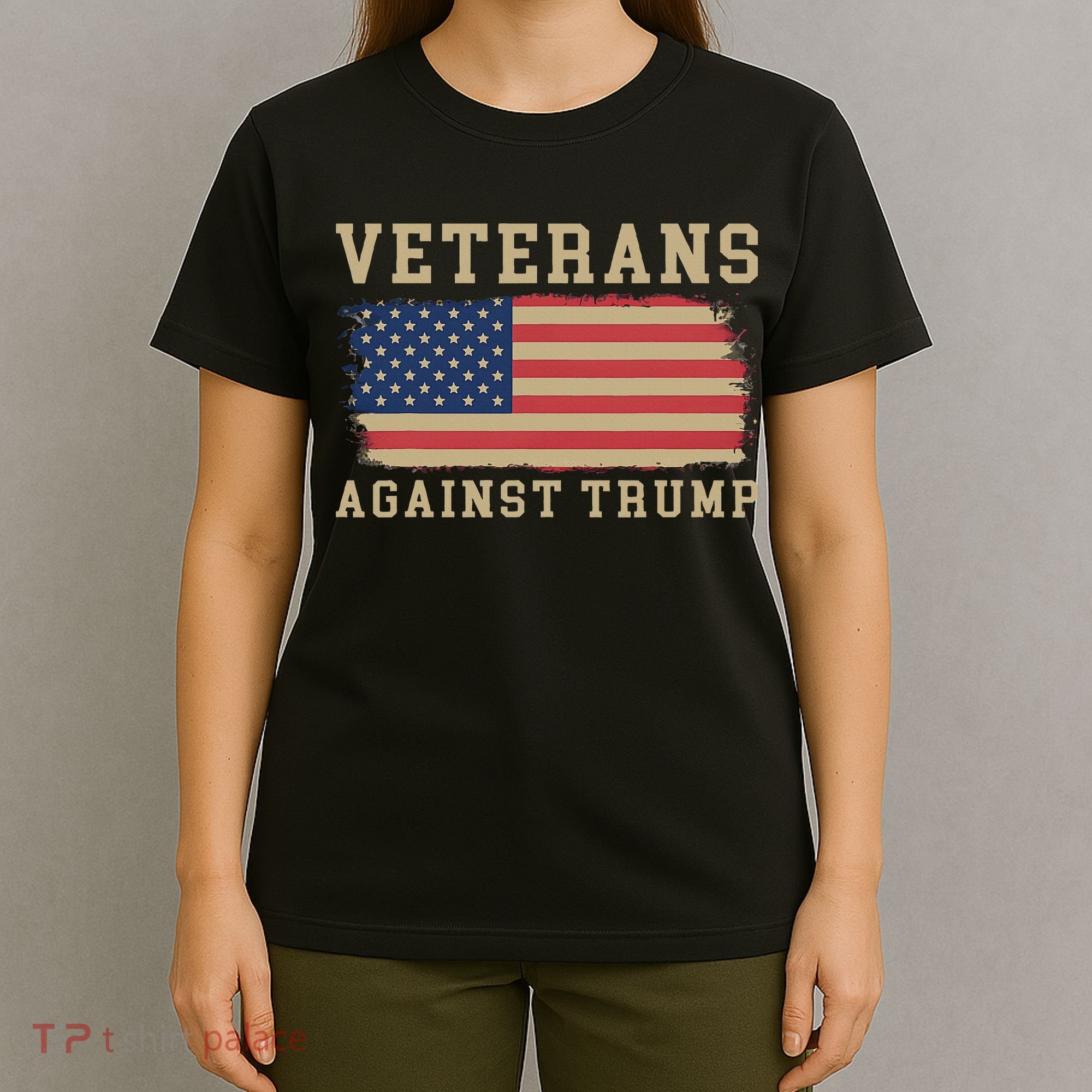 Veterans Against Trump Vintage Usa American Flag Military T-Shirt