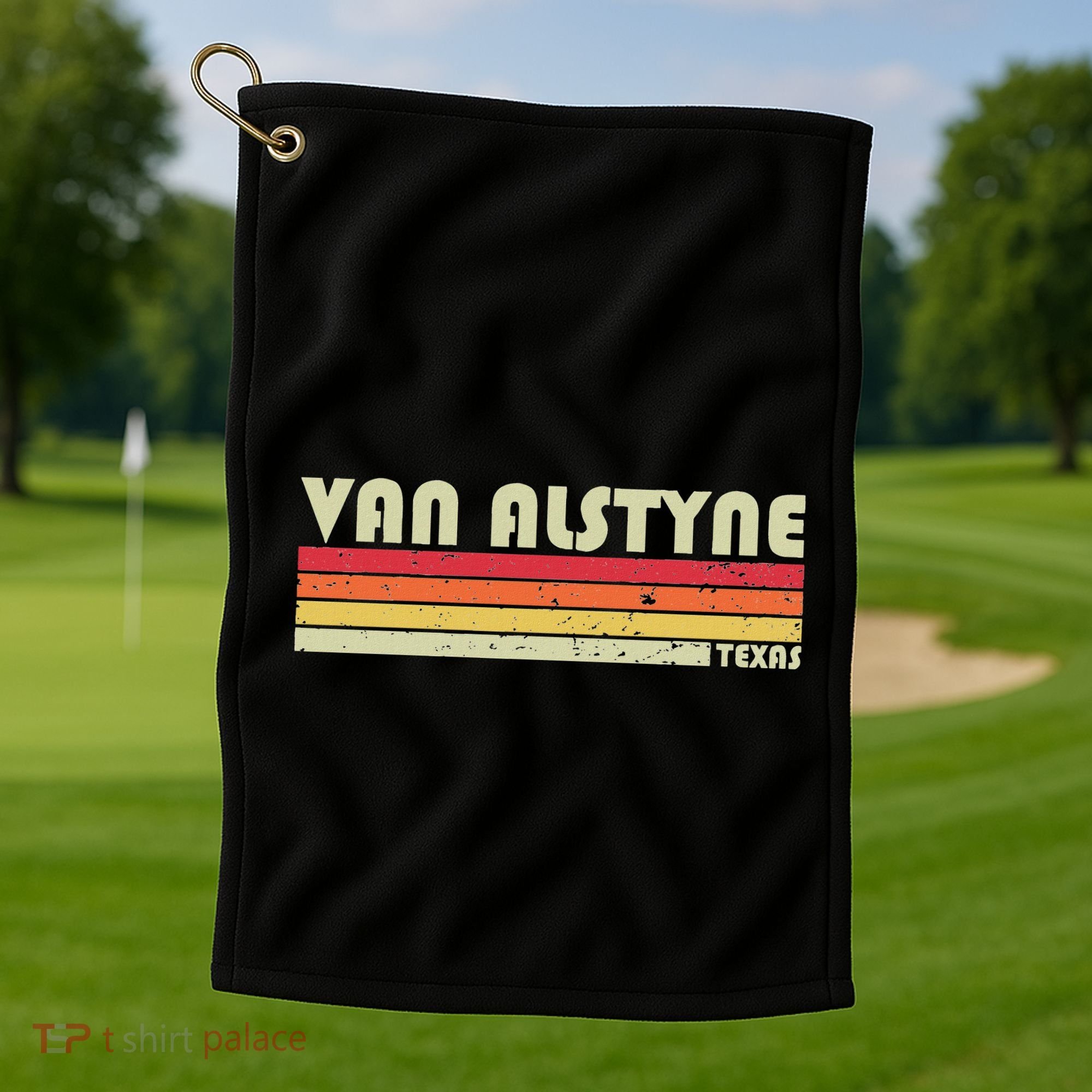 Van Alstyne Tx Texas Funny City Home Root Gift Retro 70s 80s Golf Towel